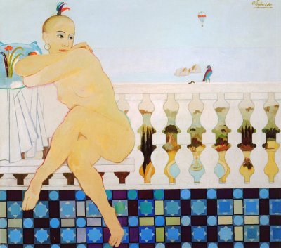Файл:Бурджелян Юрий Константинович (Yury Burdzhelyan). На террасе. 1996. Х., м. 100х114.jpg