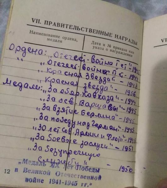 Файл:Саркисов М.С. воен. билет награды.jpg